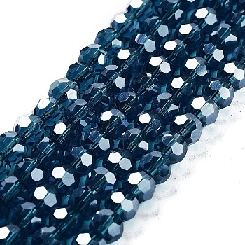 Electroplate Transparent Glass Beads Strands, Faceted(32 Facets), Round, Pearl Luster Plated, Teal, 6mm, Hole: 1mm, about 98~100pcs/strand, 20.39~20.59 inch(51.8~52.3cm)