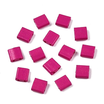 2-Hole Baking Paint Glass Seed Beads, Rectangle, Camellia, 5x4.5~5.5x2~2.5mm, Hole: 0.5~0.8mm