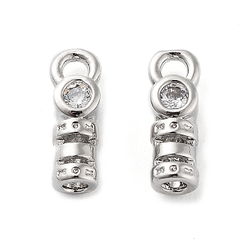 Brass Cord Ends, End Caps with Clear Cubic Zirconia, Column, Real Platinum Plated, 10x3.5x3mm, Hole: 1.5mm, Inner Diameter: 1.5mm