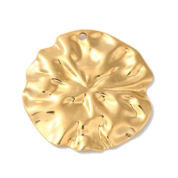 304 Stainless Steel Pendants, Textured, Flat Round Charm, Golden, 33x34x2.2mm, Hole: 1.8mm