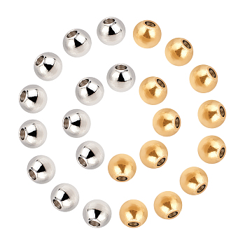 100Pcs 2 Color 304 Stainless Steel Smooth Round Beads, Golden & Stainless Steel Color, 4x3mm, Hole: 1.5mm, 50pcs/color