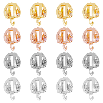 16Pcs 4 Colors Rack Plating Brass Micro Pave Cubic Zirconia Hanger Links,Tube Bails, Cadmium Free & Lead Free, Long-Lasting Plated, Mixed Color, 11x9x5mm, Hole: 1.4mm, Inner Diameter: 5x4mm, 4Pcs/color