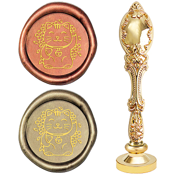 DIY Scrapbook, Brass Wax Seal Stamp and Alloy Handles, Cat Pattern, 103mm, Stamps: 2.5x1.45cm