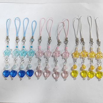 Acrylic Beads Mobile Straps, Mobile Accessories Decoration, Flower & Heart, Mixed Color, 12.8~13.8cm, 3pcs/set