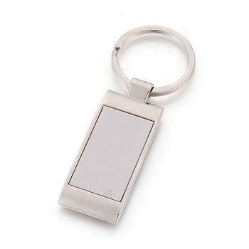 Zinc Alloy Cabochon Settings Keychain, with Iron Ring, Rectangle, Platinum, Tray: 20x35mm, 85mm, 58x23x5mm, 1pc/box