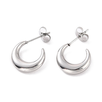 304 Stainless Steel Crescent Moon Stud Earrings for Women, Stainless Steel Color, 22x14x3mm, Pin: 0.8mm