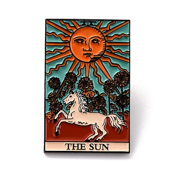 Fashion Tarot Card Enamel Pin, Rectangle Alloy Brooch for Backpack Clothes, Electrophoresis Black, The Sun XIX, 30x19x2mm