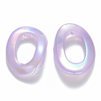 Transparent Acrylic Linking Rings, AB Color Plated, Imitation Gemstone Style, Oval, Lilac, 31x22.5x6mm, Inner Diameter: 17.5mm