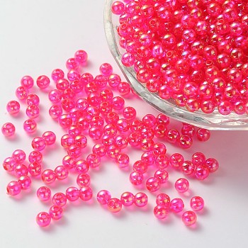 Eco-Friendly Transparent Acrylic Beads, Round, AB Color, Fuchsia, 6mm, Hole: 1.5mm