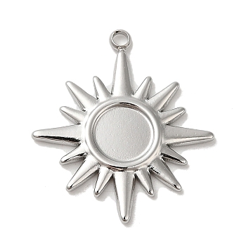 304 Stainless Steel Pendants, Sun Charm, Stainless Steel Color, Tray: 6mm, 22x19x1.5mm, Hole: 1.4mm