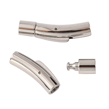 304 Stainless Steel Bayonet Clasps, Tube, Stainless Steel Color, 28x6x6.5mm, Hole: 4mm