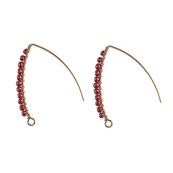 304 Stainless Steel Dangle Earrings, Ear Wire, with Opaque Glass Seed Beads, Golden, Crimson, 38.5x33x3mm, Pin: 0.8mm