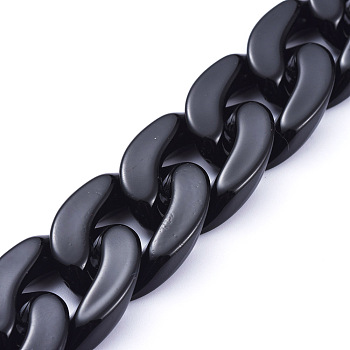 Handmade Opaque Acrylic Curb Chains, Twisted Chain, Oval, for Jewelry Making, Black, Link: 30x21x6mm, 39.37 inch(1m)/strand