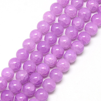 Baking Painted Crackle Glass Bead Strands, Round, Medium Orchid, 10mm, Hole: 1.3~1.6mm, about 80pcs/strand, 31.4 inch