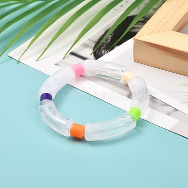 Chunky Acrylic Curved Tube & Column Beads Stretch Bracelet for Girl Women(BJEW-JB06989)-2