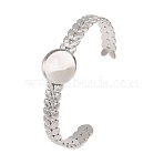 304 Stainless Steel Leaf Cuff Bangle Making, Blank Bangle Bases, with Round Trays, Tarnish Free, Stainless Steel Color, Inner Diameter: 2.48x1.97 inch(6.3x5cm), Tray Size: 16mm(STAS-F366-10A-P)