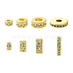 8Pcs 4 Styles Brass Micro Pave Cubic Zirconia Beads, Flat Round, Real 18K Gold Plated, 4.5~10x2~3.5mm, Hole: 1.6~4mm, 2pcs/style(KK-CJ0003-05)