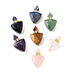 Natural Mixed Stone Perfume Bottle Pendants, with 304 Stainless Steel Findings, Faceted, Triangle Charms, Golden, 39~40x25x11~12mm, Hole: 1.9mm(G-L623-10G)