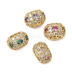 Brass Micro Pave Cubic Zirconia European Beads, Rondelle Large Hole Beads, Real 18K Gold Plated, Rack Plating, Long-Lasting Plated, Cadmium Free & Lead Free, Mixed Color, 12.5x10.5x7.5mm, Hole: 6.5x5mm(KK-I276-28G)