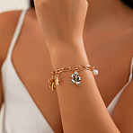 Christmas Alloy Enamel & Plastic Pearl & Iron Charm Bracelets for Women, Gingerbread Man & Star, Golden, 6-1/4 inch(16cm)(FS-WG51005-02)
