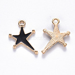 Alloy Enamel Pendants, Star, Light Gold, Black, 21x15x2mm, Hole: 2mm(ENAM-S121-026A)