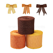 Yilisi 3 Rolls 3 Colors Polyester Imitation Linen Wrapping Ribbon, Wired Plaid Ribbon, for Crafts Decoration, Floral Bows Craft, Mixed Color, 2-3/8 inch(60mm), 5m/roll, 1roll/color(OCOR-YS0001-02B)