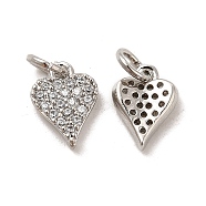 Rack Plating Brass Micro Pave Clear Cubic Zirconia Pendants, Long-Lasting Plated, Cadmium Free & Lead Free, with Jump Ring, Heart, Platinum, 10.5x7.5x2mm, Hole: 3.5mm(KK-E081-13P)