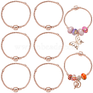 6Pcs Brass European Style Bracelet Making, with Brass Clasps, Rose Gold, 6-1/4 inch(160mm), 3mm(PPJ-SC0001-01C)