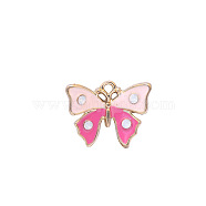 Zinc Alloy Enamel Butterfly Jewelry Pendant, with Crystal AB Resin Rhinestone, Light Gold, Pale Violet Red, 12x16mm, Hole: 3mm(ENAM-TAC0007-09H)