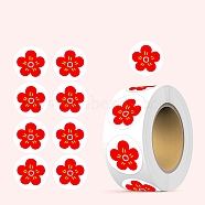 Reward Flower Paper Stickers, Kids Motivation Praise Self-adhesive Decals, Red, 25mm, 500pcs/roll(STIC-P013-03A)