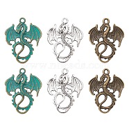 6Pcs 3 Styles Alloy Dragon Pendants, Mixed Color, 34.5~35x27~28x2mm, Hole: 2.5mm, 2pcs/style(FIND-FS0001-76)