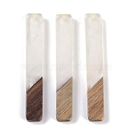 Resin & Wood Big Pendants, Rectangle Charms, White, 51.5x7.5x3.5mm, Hole: 1.8mm(WOOD-F015-02G)