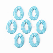 Opaque Acrylic Linking Rings, Quick Link Connectors, for Curb Chains Making, Unwelded, Twist, Cyan, 39.5x29.5x7.5mm, Inner Diameter: 22x11mm(OACR-T024-01-G08)