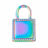 Ion Plating(IP) 304 Stainless Steel Pendants, Padlock, Rainbow Color, 19.5x12x2.5mm, Hole: 6.5x5.5mm(STAS-C049-34M)