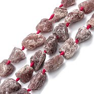 Rough Raw Natural Strawberry Quartz Beads Strands, Nuggets, 17~30.5x11~26x11~26mm, Hole: 2mm, about 16~19pcs/strand, 15.7 inch(40cm)(G-G697-E10)