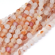 Natural Agate Beads Strands, Frosted, Dyed & Heated, Round, 8~8.5mm, Hole: 0.8mm, about 48 pcs/Strand, 15.16 inch(38.5 cm)(G-D0005-20-8mm)