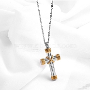 Stainless Steel Cross Pendant Necklaces, Urn Ashes Necklaces, Real 18K Gold Plated, 19.69 inch(50cm)(TQ9204-1)