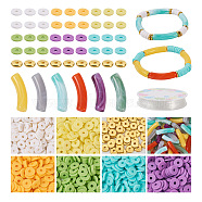 DIY Stretch Bracelet Making Kit, Including Curved Tube Acrylic & Polymer Clay Disc & Brass Spacer Beads, Elastic Thread, Mixed Color, 8x1.5mm, Hole: 1.5mm(DIY-CD0001-48)