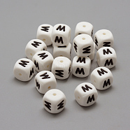 Food Grade Eco-Friendly Silicone Beads, Horizontal Hole, Chewing Beads For Teethers, DIY Nursing Necklaces Making, Letter Style, Cube, Letter.M/W, 12x12x12mm, Hole: 2mm(X-SIL-R001-M)
