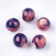 Handmade Porcelain Beads, Fancy Antique Glazed Porcelain, Round, DarkSlate Blue, 10.5x9.5mm, Hole: 2.5mm(PORC-Q262-03I)
