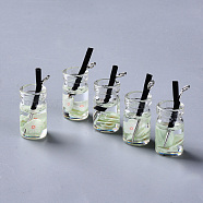 Glass Bottle Pendants, with Resin & Polymer Clay inside, Plastic and Platinum Tone Iron Eye Pin, Imitation Juice Bottle, Honeydew, 24~26x10mm, Hole: 1.6mm(GLAA-S181-11C)