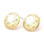 Rack Plating Brass Moon with Star Stud Earrings with Cubic Zirconia, Lead Free & Cadmium Free, Real 18K Gold Plated, 19x18.5mm(EJEW-D061-51G)