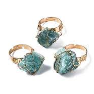 Adjustable Natural Amazonite Finger Rings, with Light Gold Brass Findings, Nuggets, US Size 8 1/4(18.3mm)(RJEW-T019-02D-KC)