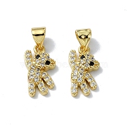 Rack Plating Real 18K Gold Plated Brass Micro Pave Cubic Zirconia Pendants, Long-Lasting Plated, Lead Free & Cadmium Free, Bear, Clear, 14x8x3mm, Hole: 3mm(KK-B084-11G)