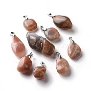 Natural Orange & Grey Sunstone Pendants, with Platinum Tone Brass Findings, Nuggets, 31~56x15.5~31.5x10~21mm, Hole: 5.2x3.9mm(G-H259-07P-02)