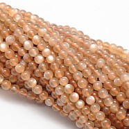 Natural Peach Moonstonee Beads Strands, Grade AA, Round, 4mm, Hole: 1mm, about 99pcs/strand, 15.74 inch(G-L425-25-4mm)