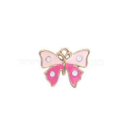 Zinc Alloy Enamel Butterfly Jewelry Pendant, with Crystal AB Resin Rhinestone, Light Gold, Pale Violet Red, 12x16mm, Hole: 3mm(ENAM-TAC0007-09H)