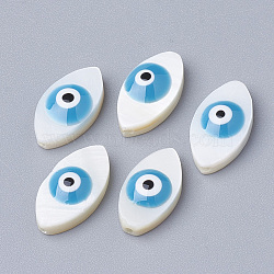 Natural Freshwater Shell Beads, Horse Eye with Evil Eye, Dodger Blue, 15x8x4mm, Hole: 1mm(SHEL-Q017-08A)