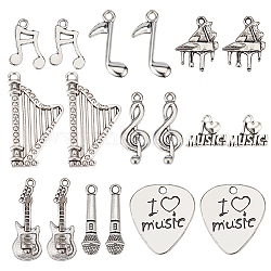 72Pcs 9 Style Tibetan Style Alloy Pendants, Heart with Word I Love Music & Musical Note, Antique Silver, 17~31x7~22.5x1.3~5mm, Hole: 1.5~2.5mm, 8pcs/style(FIND-SC0003-71)