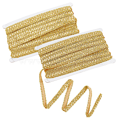 Sparkle Metallic Polyester Ribbon, Centipede Ribbon with PVC Plastic Paillette, Garment Accessories, Gold, 3/8 inch(11mm), about 14.22 Yards(13m)/Card(OCOR-WH0060-61B)